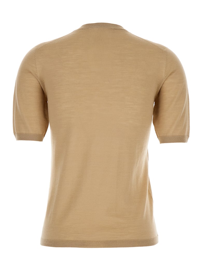 beige crewneck sweater with short sleeves by Selfnex