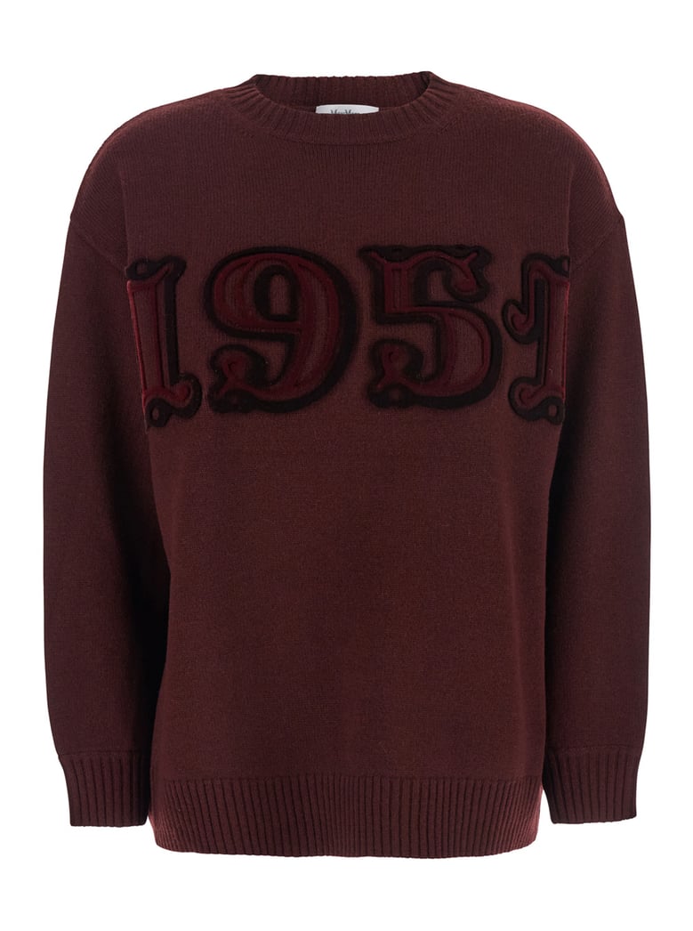 bordeaux crew neck sweater with embroidery by Selfnex