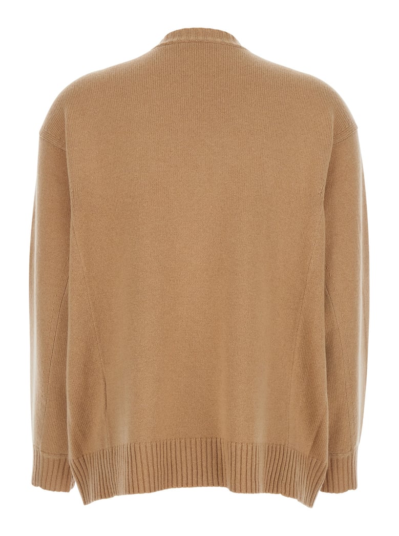 beige crew neck sweater with embroidery by Selfnex