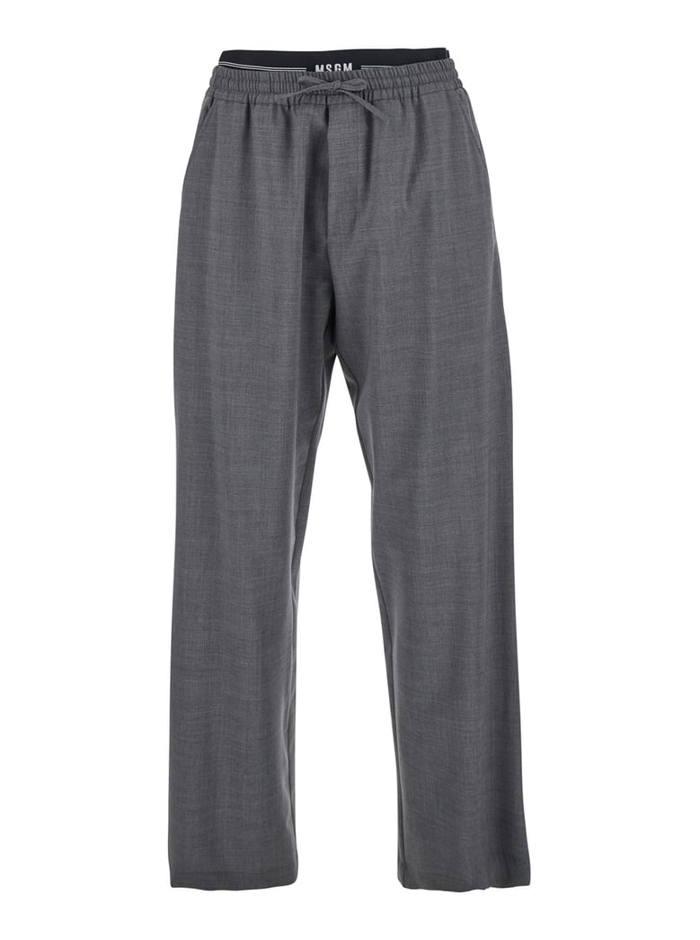 grey elastic drawstring waist pants by Selfnex