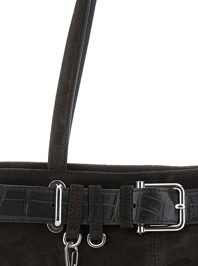 brown shoulder bag with belt and pendant by Selfnex