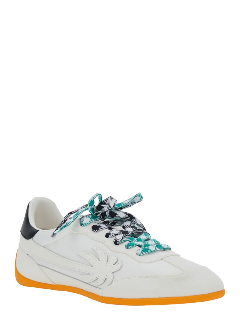 white low top sneakers with logo patch by Selfnex