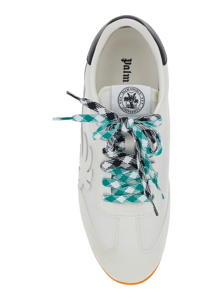 white low top sneakers with logo patch by Selfnex