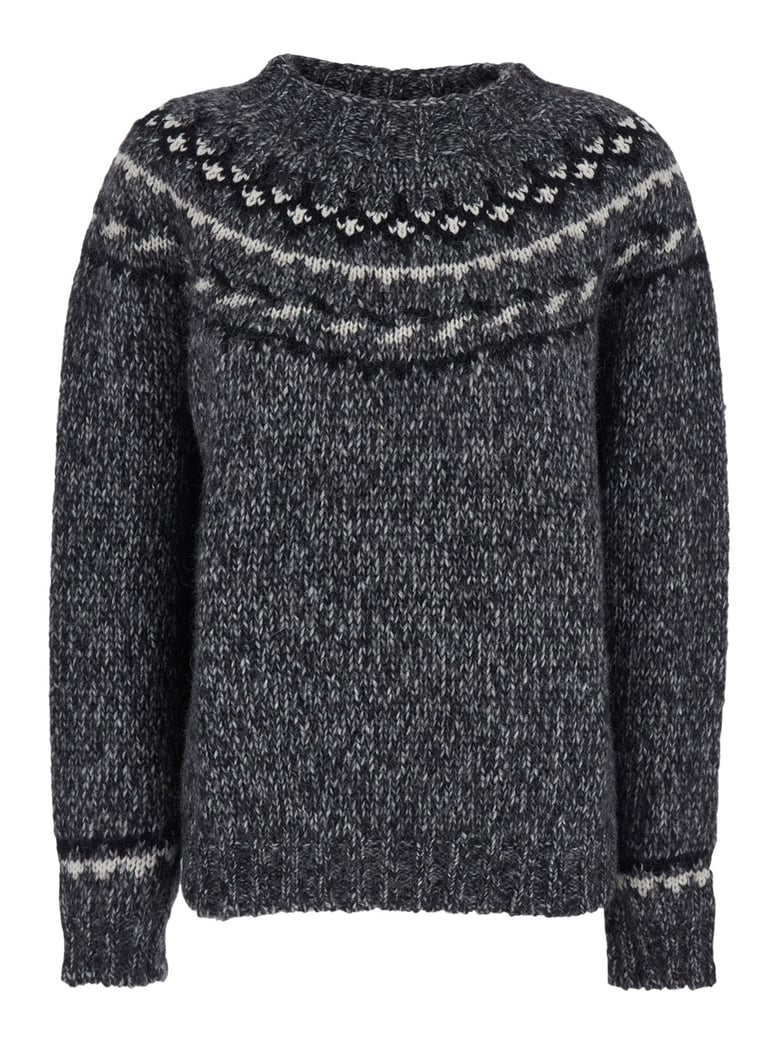 grey crewneck sweater in wool blend by Selfnex