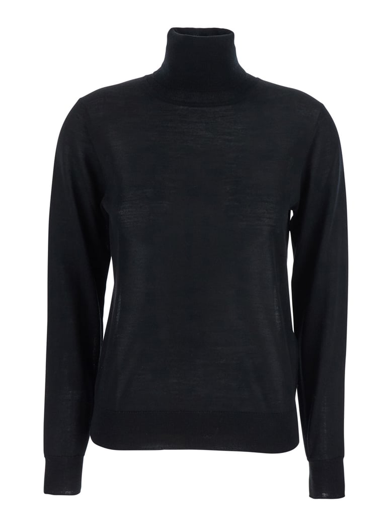 black turtleneck sweater in wool blend by Selfnex