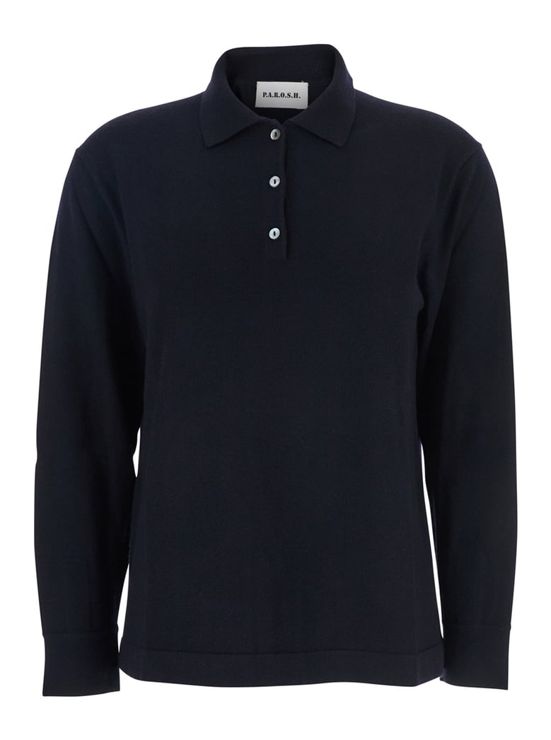 blue polo shirt with classic collar by Selfnex