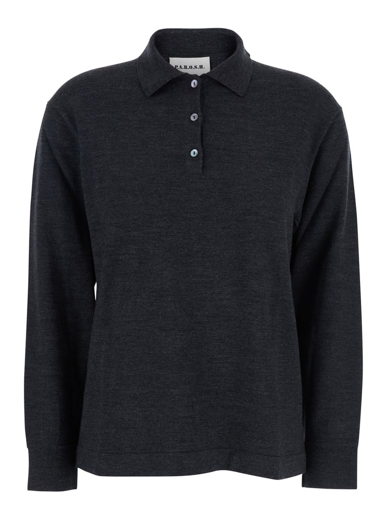 grey polo shirt with classic collar by Selfnex