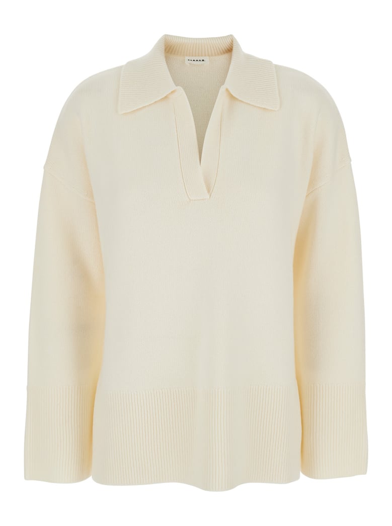 white sweater with polo collar by Selfnex