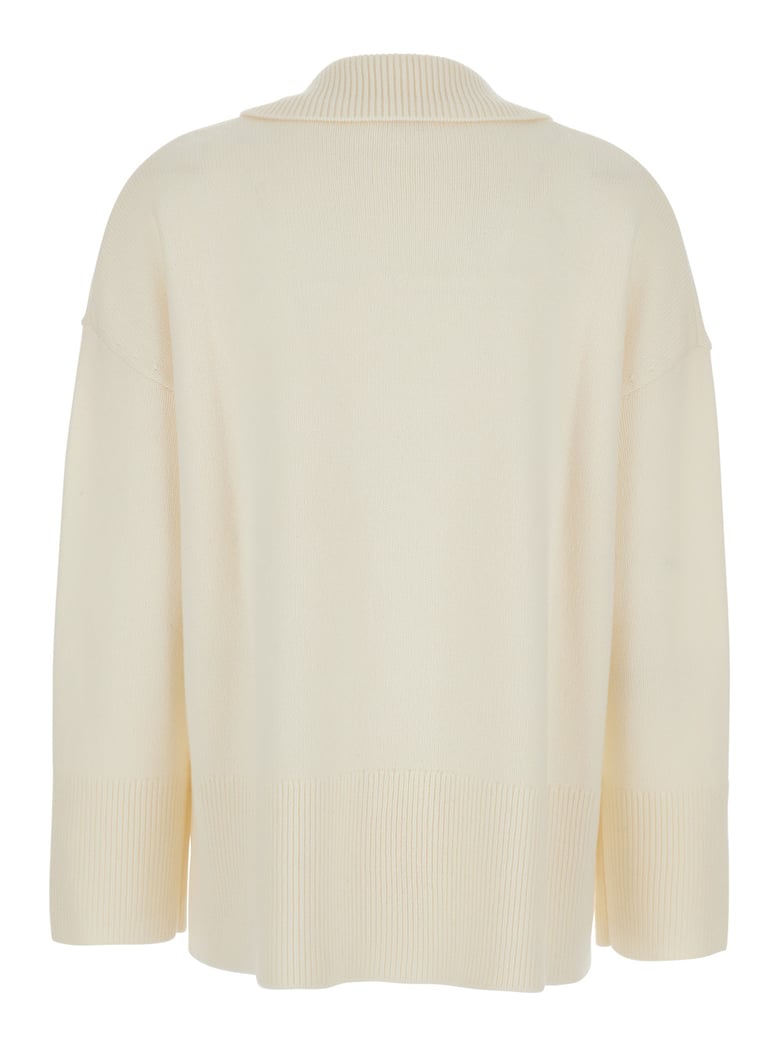 white sweater with polo collar by Selfnex
