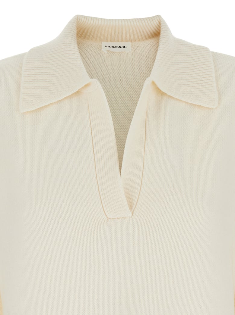 white sweater with polo collar by Selfnex