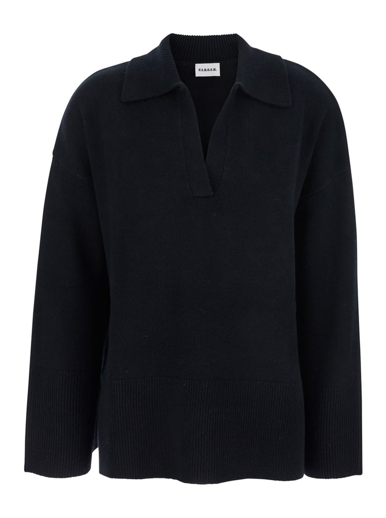 black sweater with polo collar by Selfnex