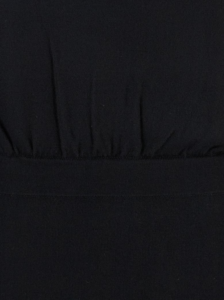 black round neck dress with draped waist by Selfnex
