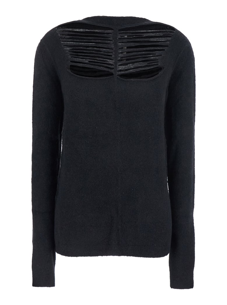 black sweater with cut-out details by Selfnex