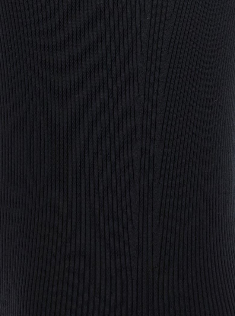 black ribbed knit asymmetric long dress by Selfnex