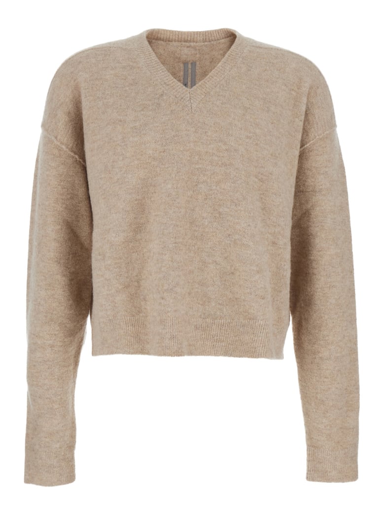 beige wool blend v neck sweater by Selfnex