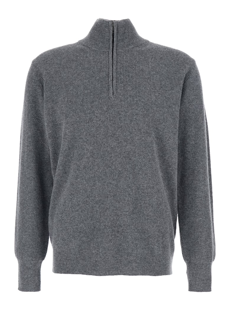 grey ribbed knit sweater with high neck by Selfnex