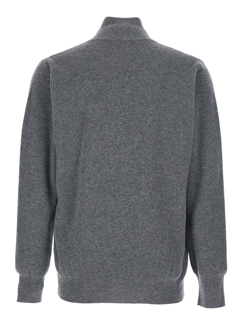 grey ribbed knit sweater with high neck by Selfnex
