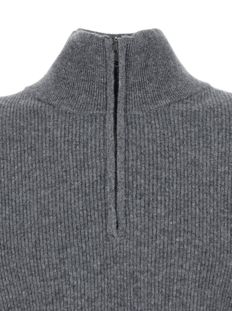 grey ribbed knit sweater with high neck by Selfnex