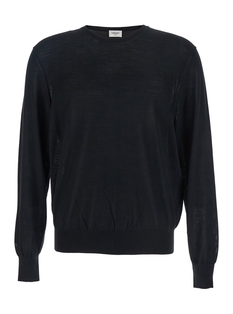 black crewneck cashmere sweater with cassandre by Selfnex
