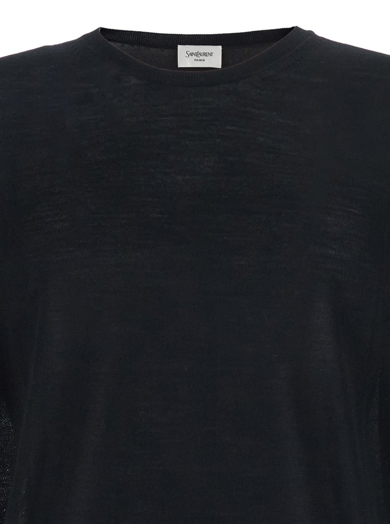 black crewneck cashmere sweater with cassandre by Selfnex