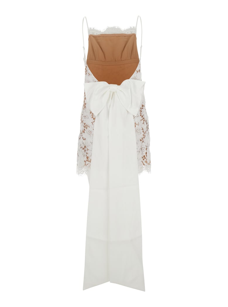 white sleeveless mini dress with lace embroidery by Selfnex