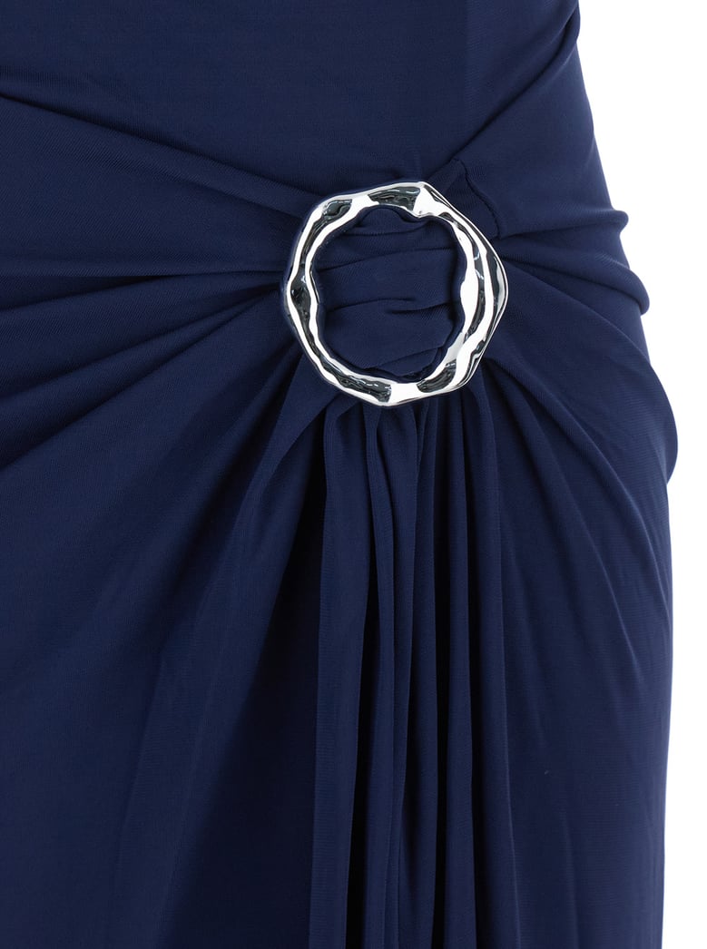 blue strapless long dress with ring embellishment by Selfnex