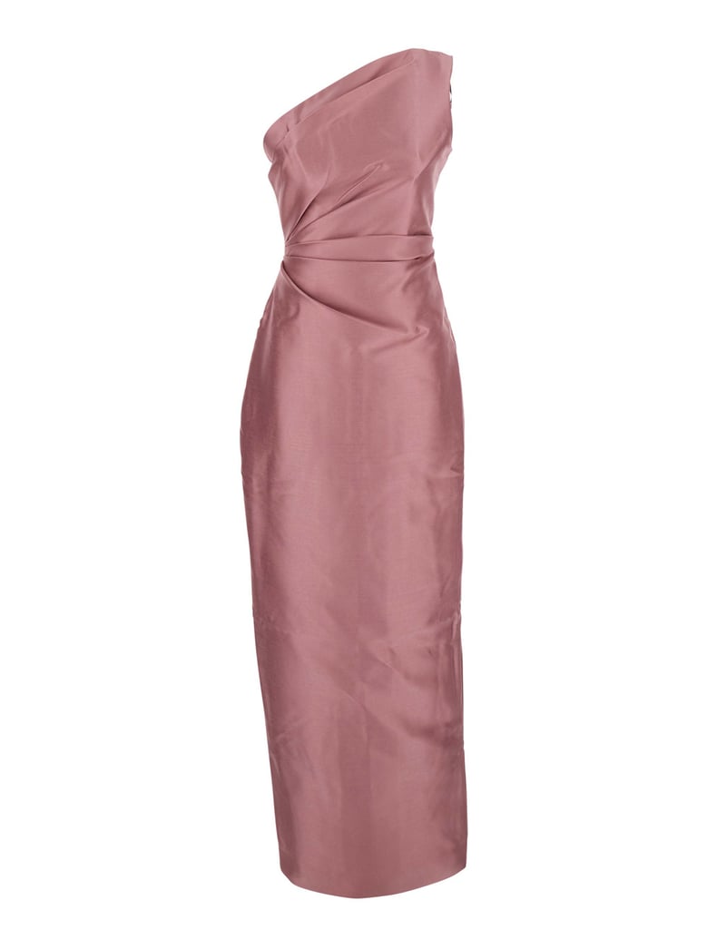 pink one-shoulder long dress with draped details by Selfnex