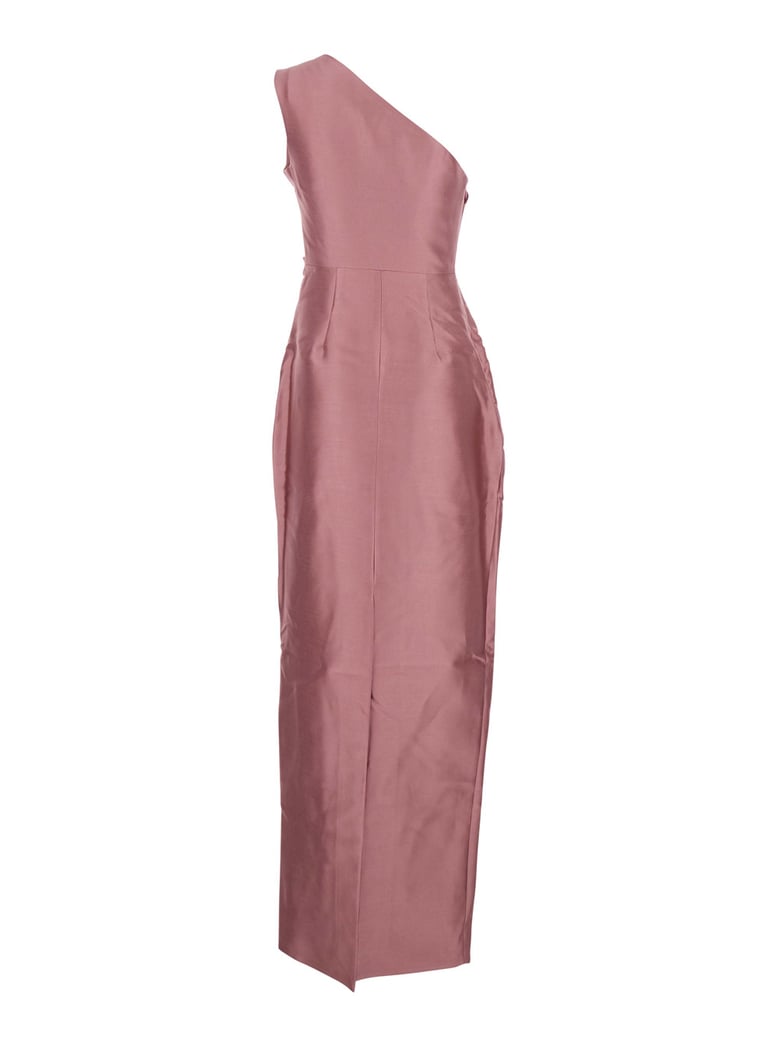 pink one-shoulder long dress with draped details by Selfnex