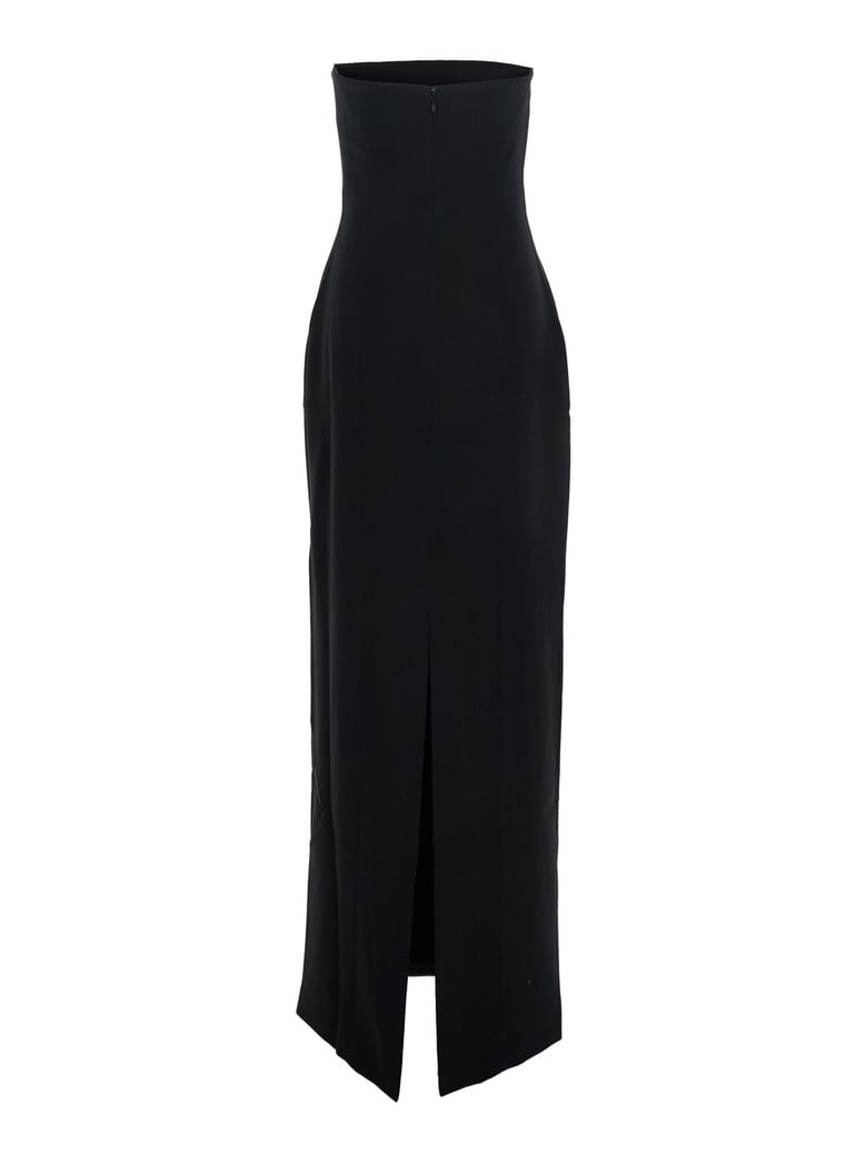 black long dress with bare shoulder and back slit by Selfnex
