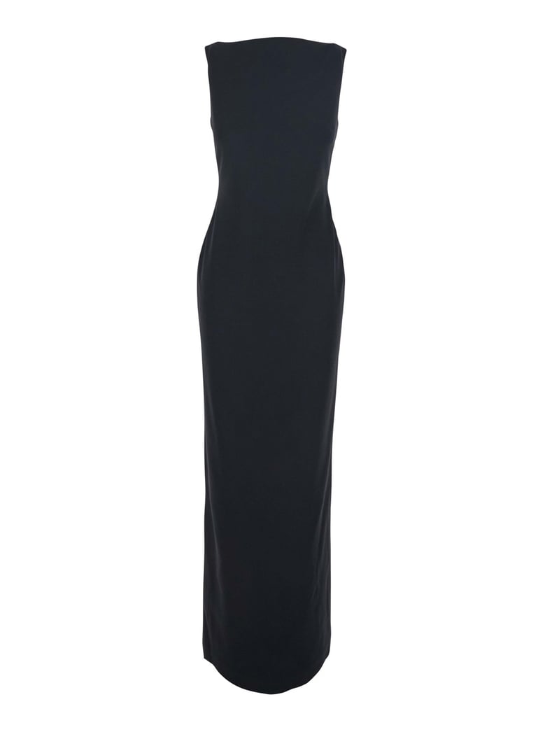black long dress with square neckline by Selfnex
