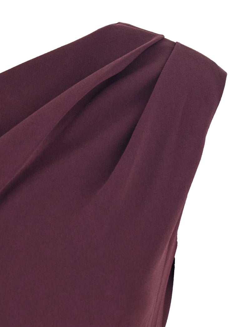 bordeaux one-shoulder long dress with draped neckline by Selfnex