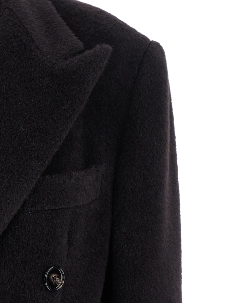 brown double-breasted faux fur coat by Selfnex