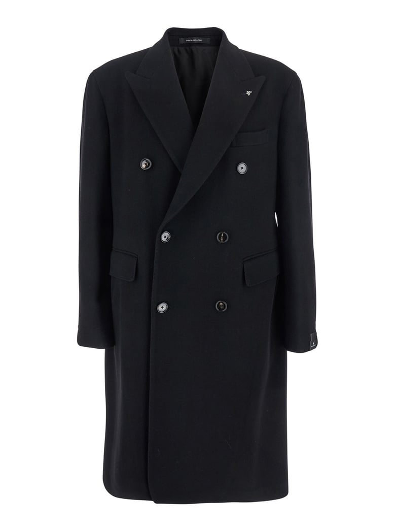 black oversized double-breasted coat in wool by Selfnex