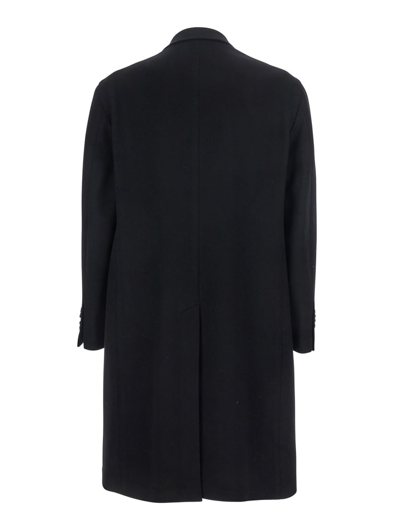 black oversized double-breasted coat in wool by Selfnex