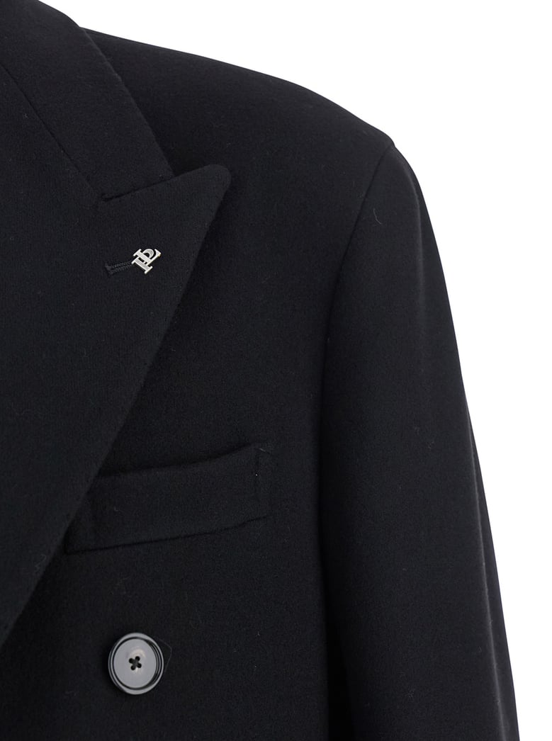 black oversized double-breasted coat in wool by Selfnex