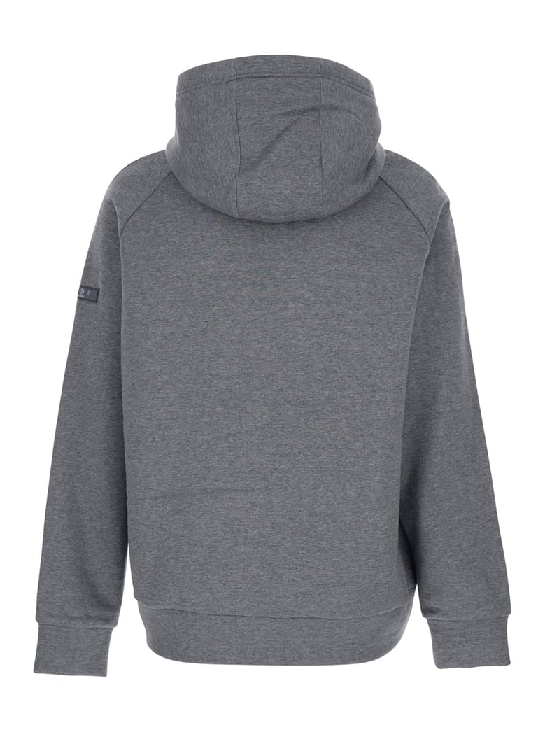 grey sweatshirt with hood and logo patch by Selfnex