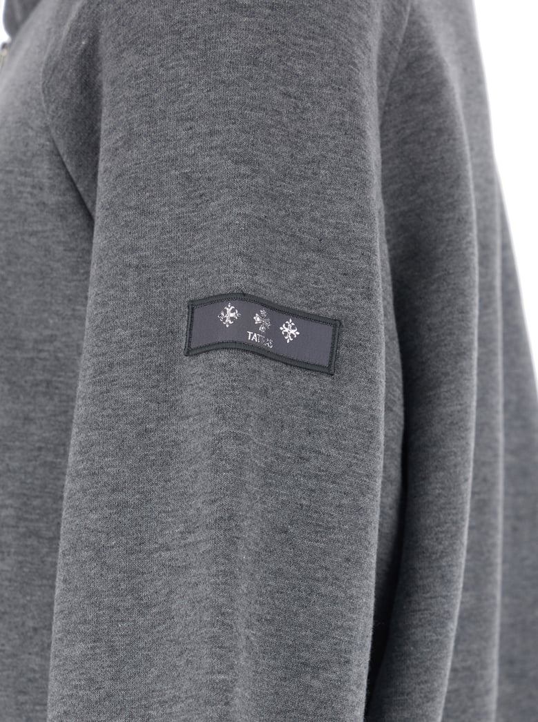 grey sweatshirt with hood and logo patch by Selfnex