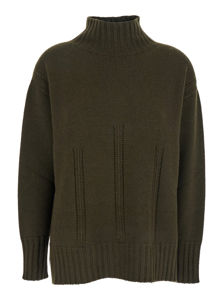 brown mock neck sweater in cashmere blend by Selfnex