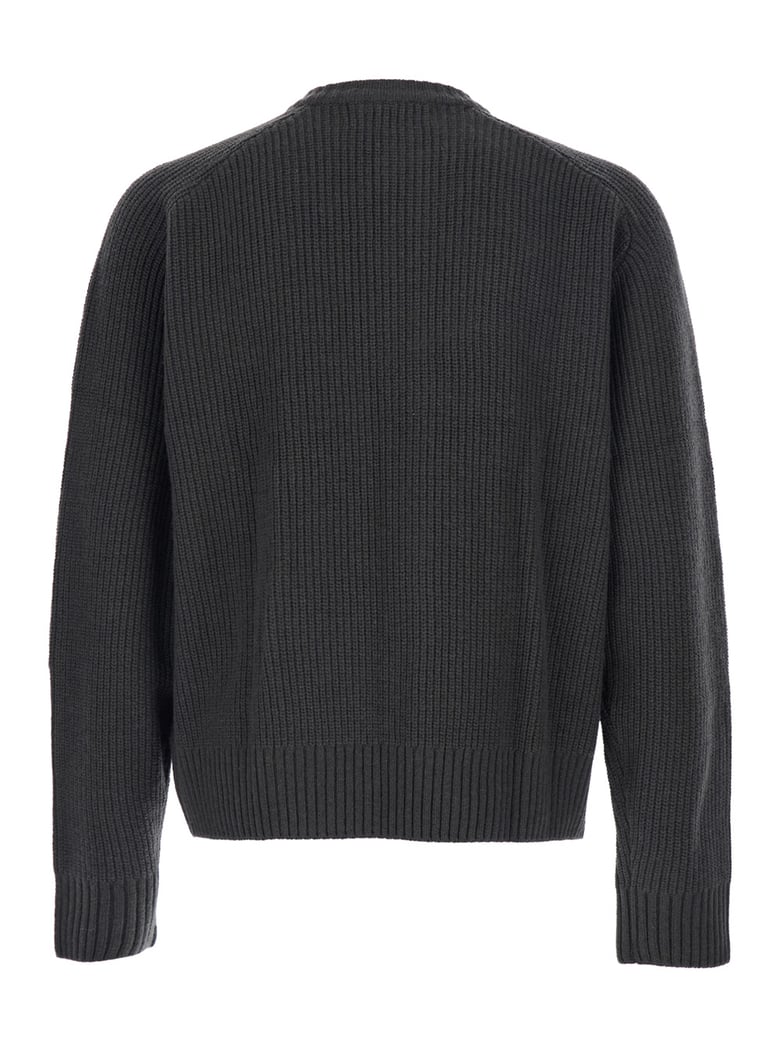 grey crew neck cardigan with ribbed design by Selfnex