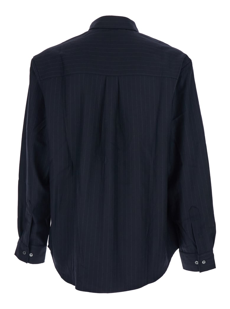 blue pinstriped wool blend shirt by Selfnex