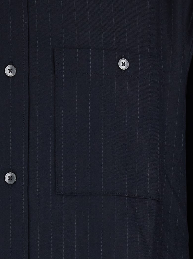 blue pinstriped wool blend shirt by Selfnex