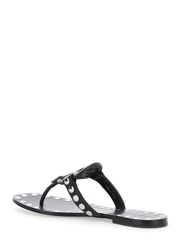 black thong sandals with logo and studs by Selfnex