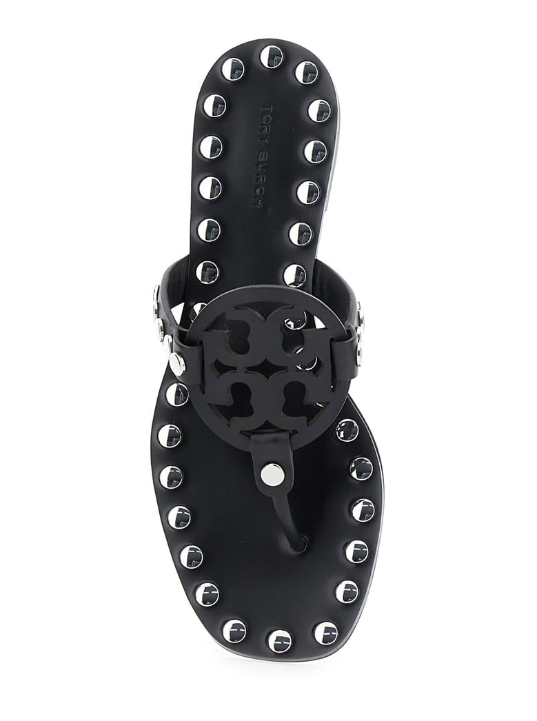 black thong sandals with logo and studs by Selfnex