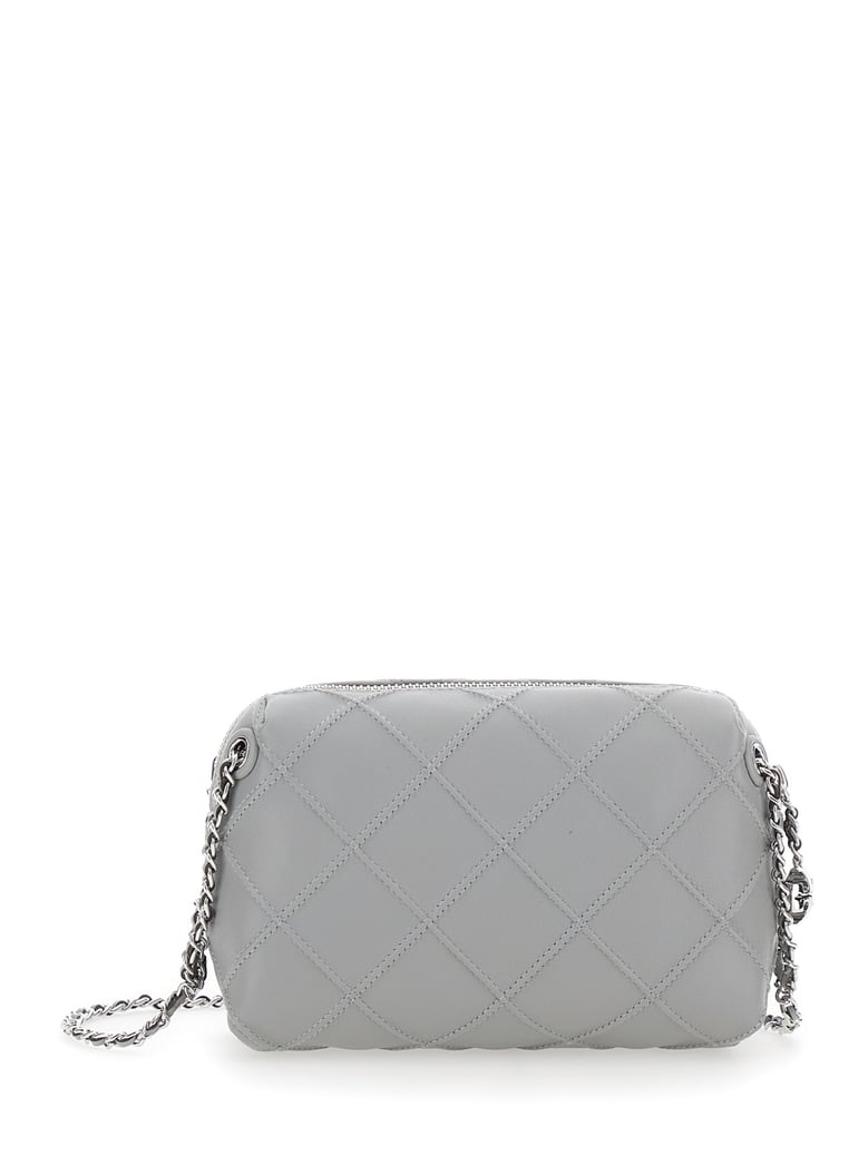 grey diamond quilted shoulder bag with chain-link strap by Selfnex