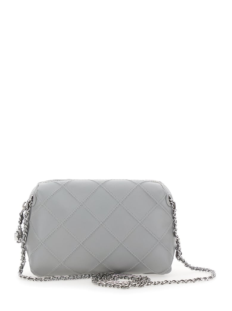 grey diamond quilted shoulder bag with chain-link strap by Selfnex