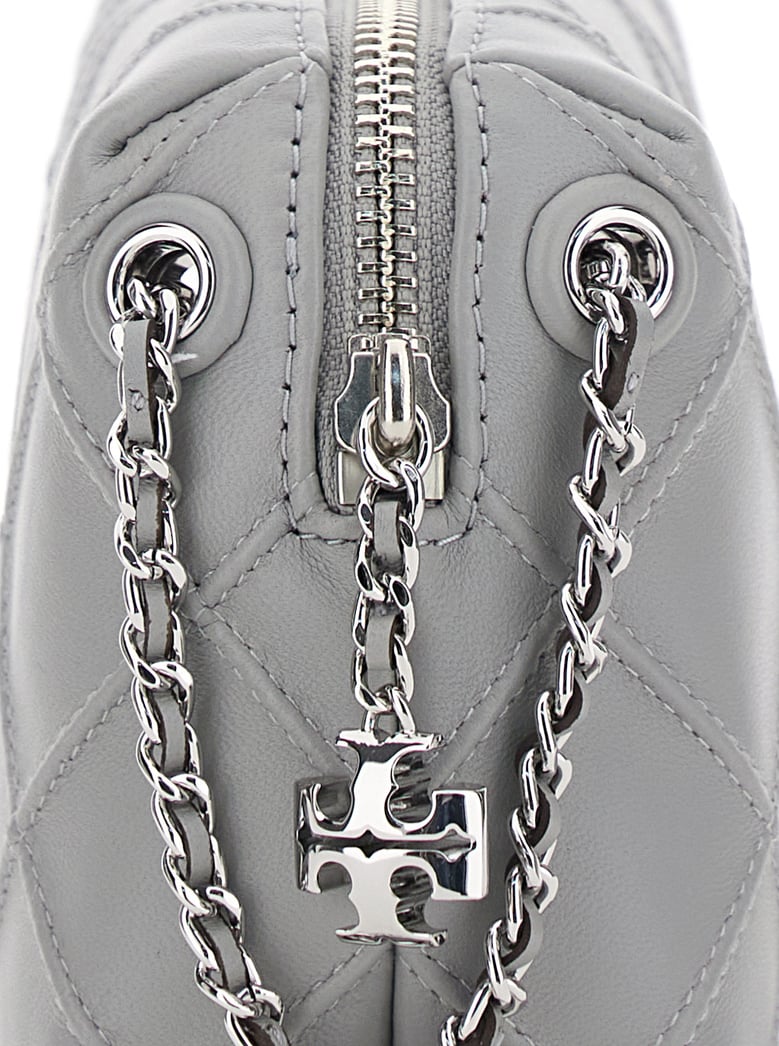 grey diamond quilted shoulder bag with chain-link strap by Selfnex
