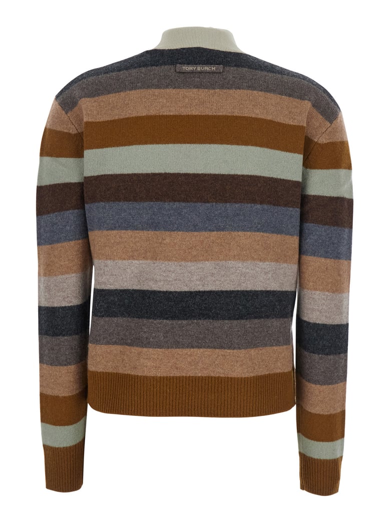 multicolor striped wool sweater with logo patch by Selfnex