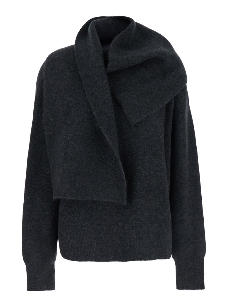 black draped sweater in tech fabric by Selfnex