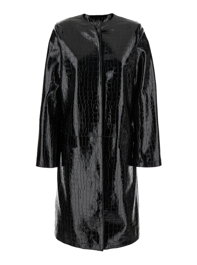black leather coat with crocodile effect by Selfnex