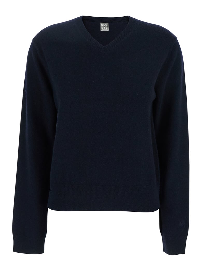 blue cashmere v neck sweater by Selfnex